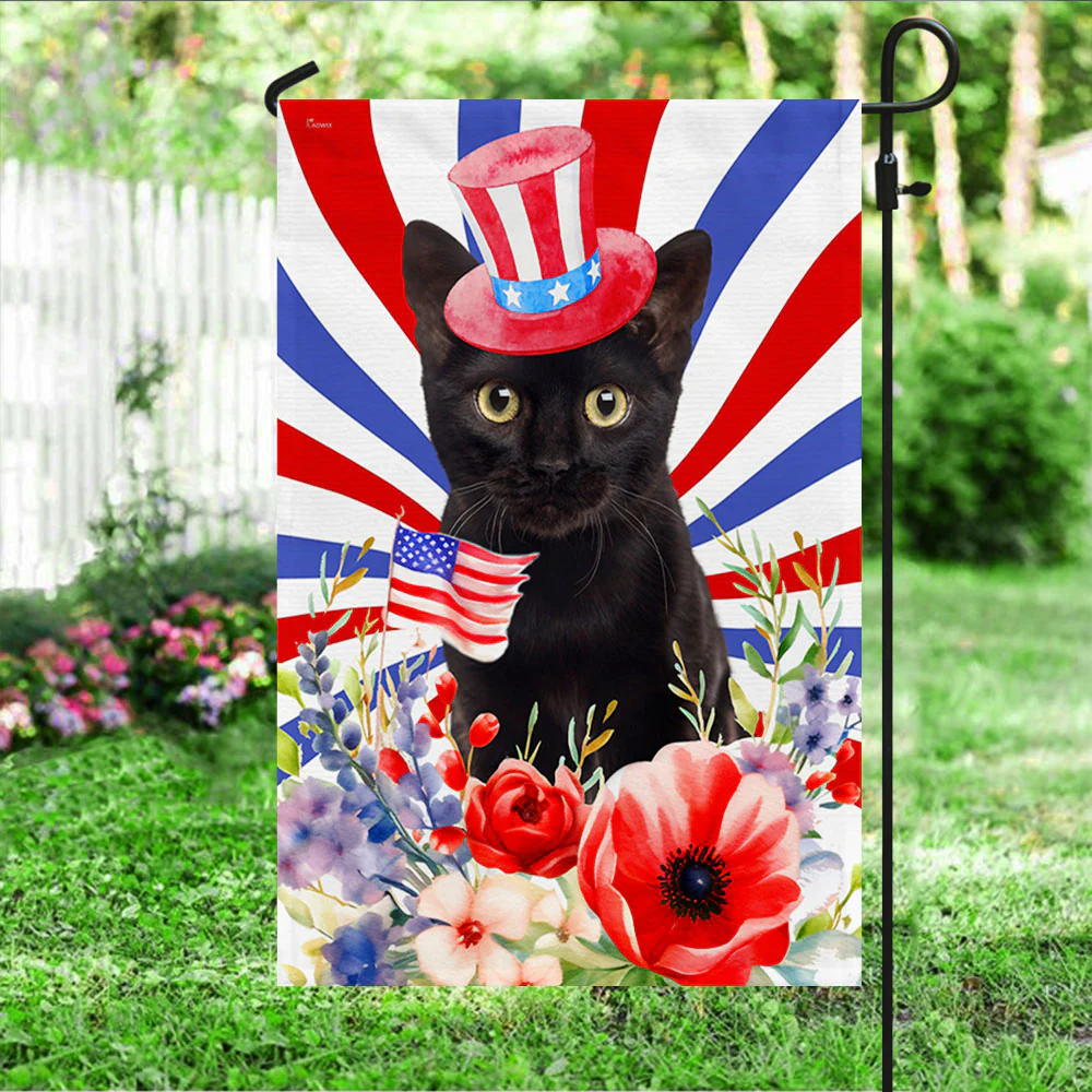 Bimipi American Flag - Black Cat Flowers 4th Of july Flag