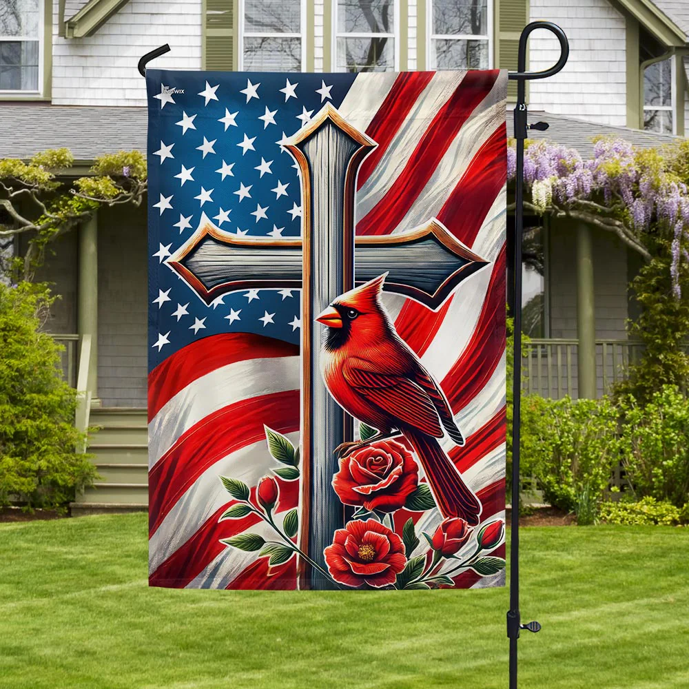 Cardinal Christian Cross American Flag