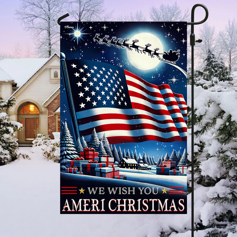 We Wish You Ameri Christmas Santa American Flag