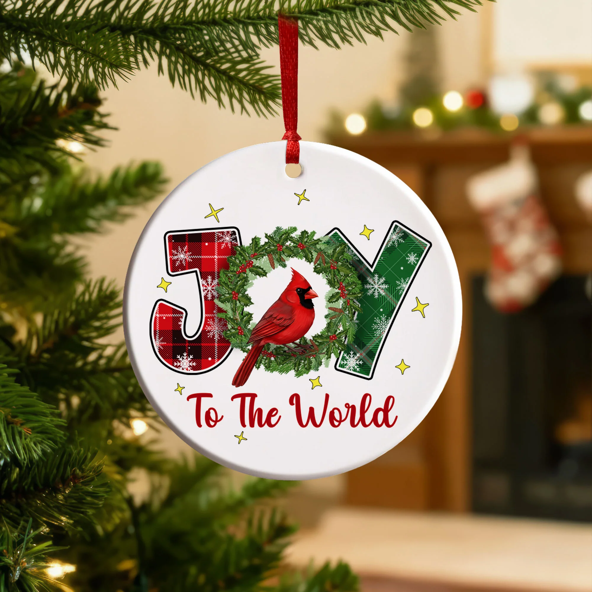 Joy To The World Ceramic Ornament | Cardinal Christmas Holiday Decor
