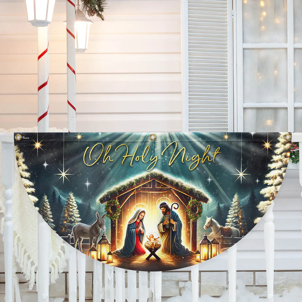 Christmas Nativity Of Jesus Christ Holy Night Non-Pleated Fan Flag  3-Day Shipping