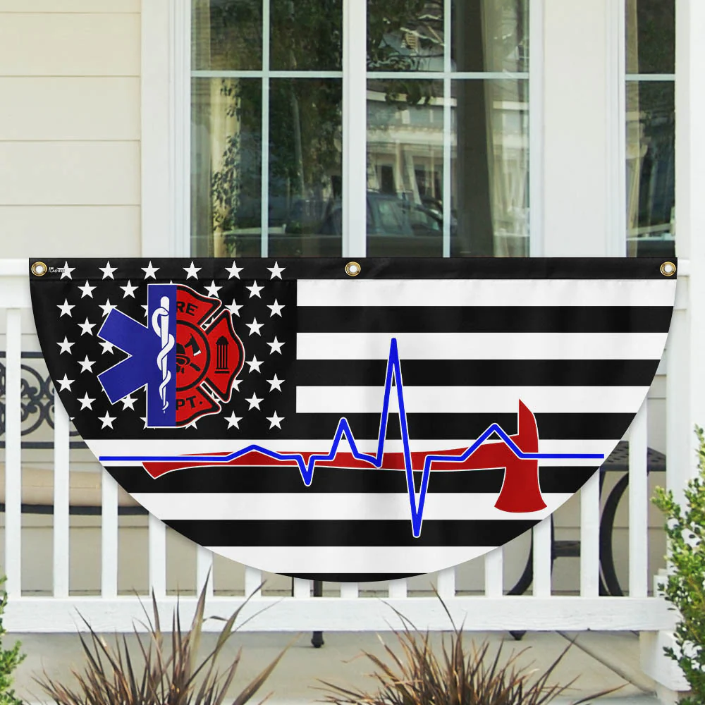 EMT Firefighter American Non-Pleated Fan Flag
