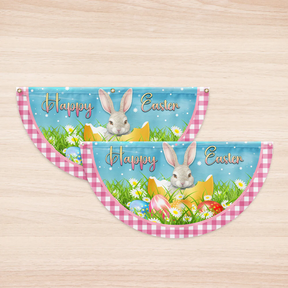 Happy Easter Rabbit Bunny Egg Non-Pleated Fan Flag