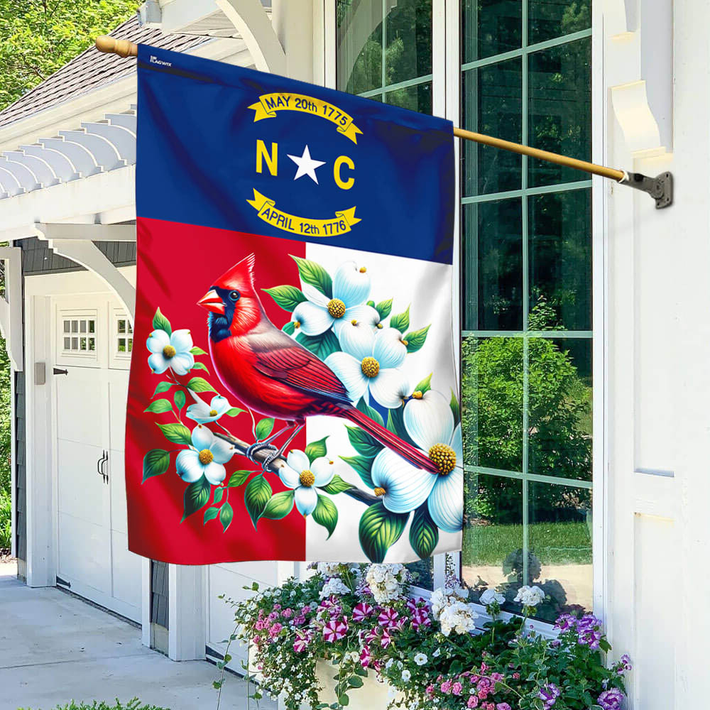 Bimipi North Carolina State Bird and Flower Cardinal and Dogwood Flower Flag