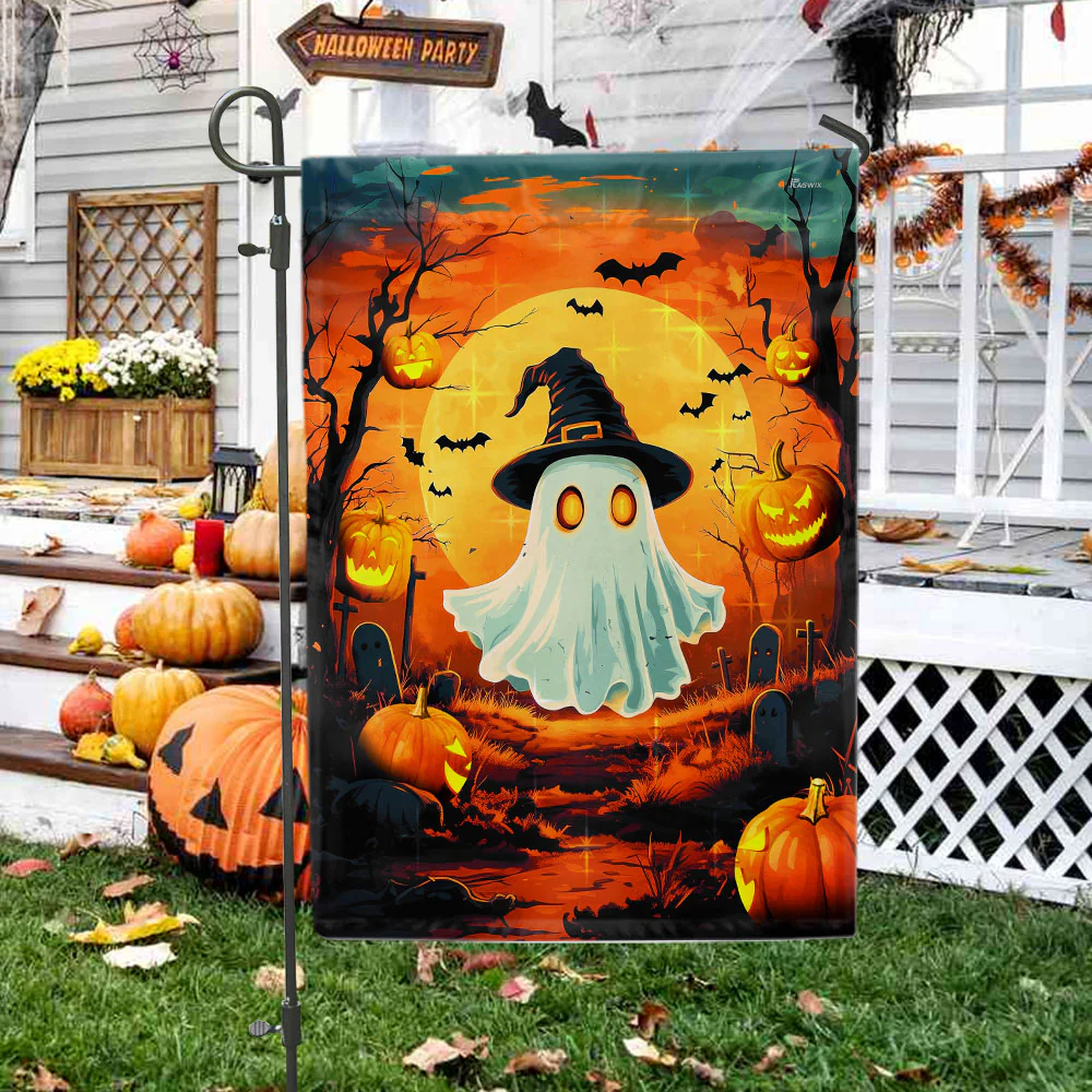 Halloween Flag - Cute Ghost Flag with Double Sided Canvas for Garden Yard Porch Home Decoration 3-Day Shipping