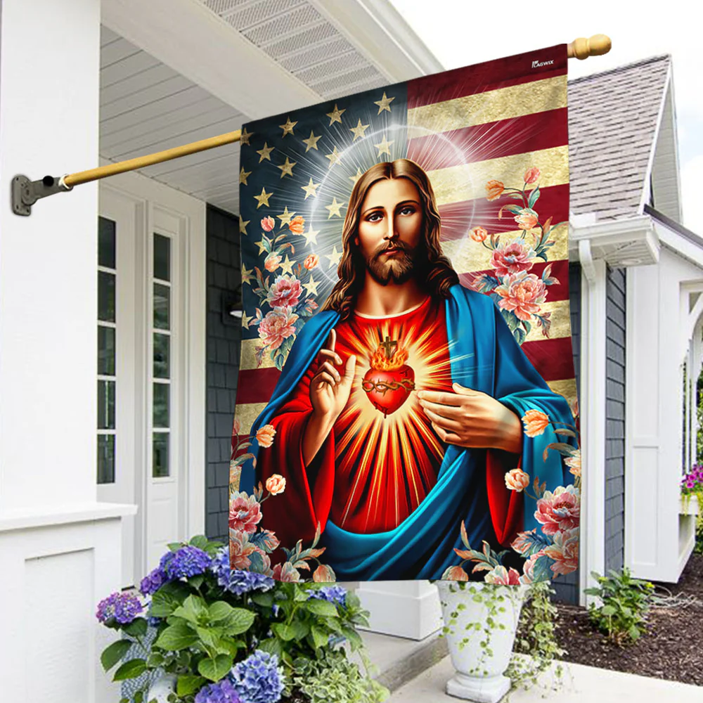 Bimipi American Flag - The Sacred Heart Of Jesus American Flag
