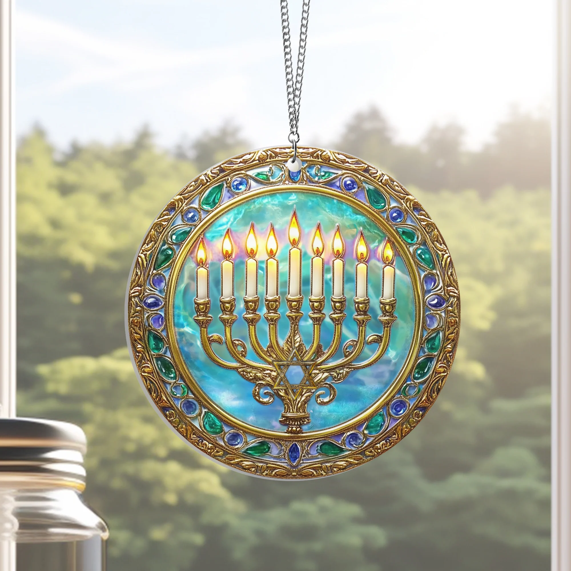 Hanukkah Menorah Jewish Suncatcher Acrylic Hanging