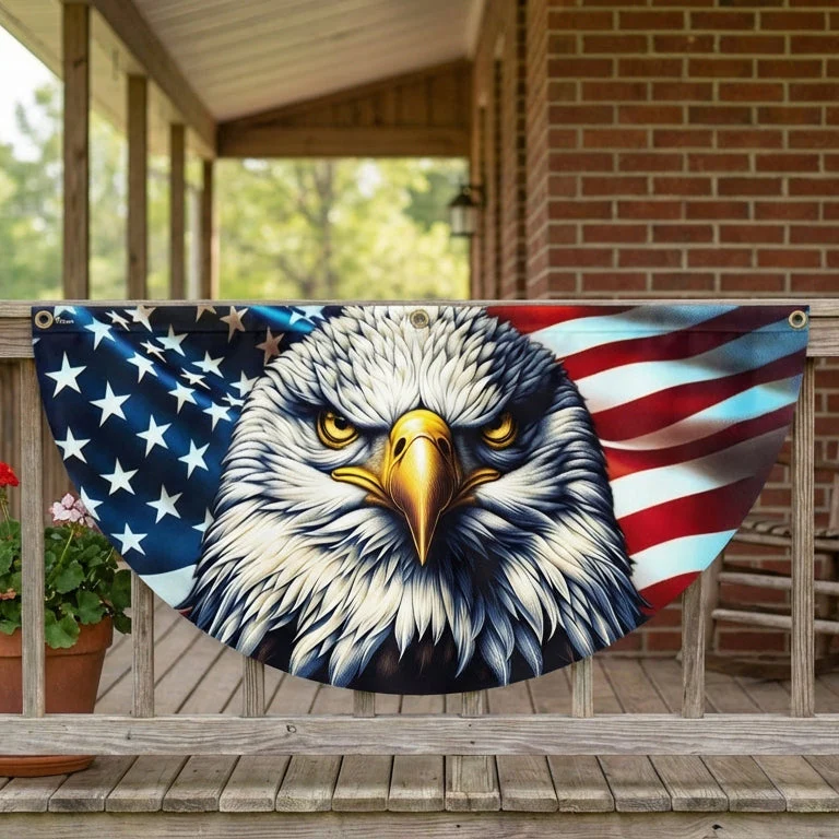 Patriotic Eagle American Non-Pleated Fan Flag 3-Day Shipping