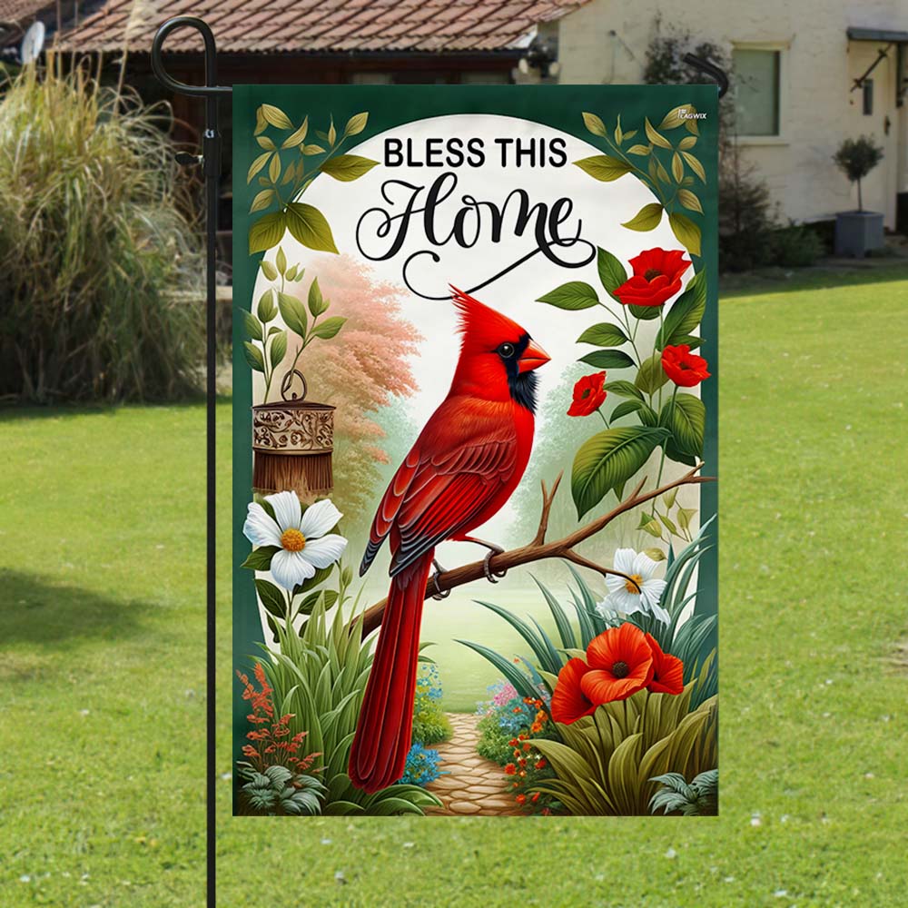 Spring Bless This Home Flag with Cardinal Design for Outdoor Home Decor
