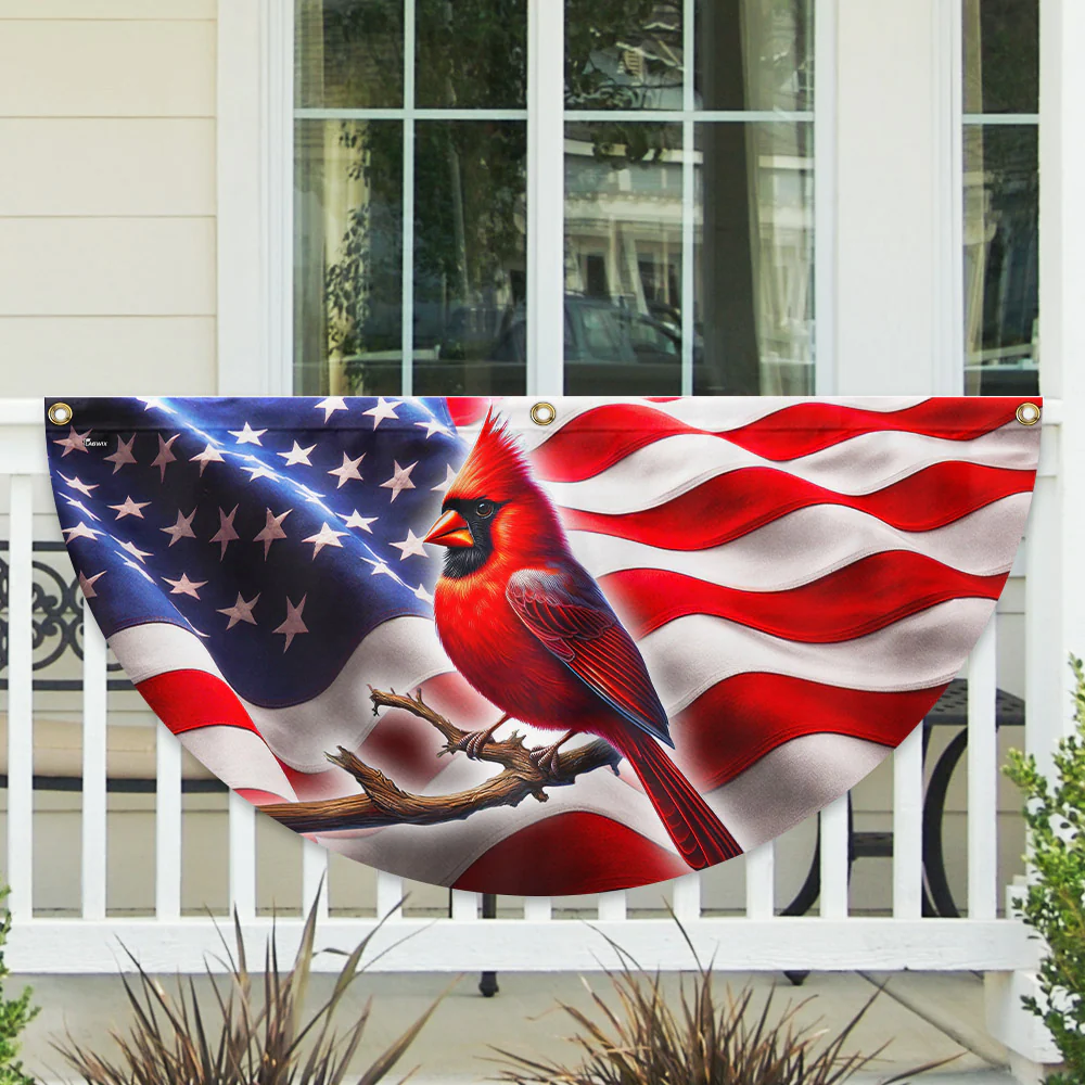 Patriotic Cardinal American Non-Pleated Fan Flag
