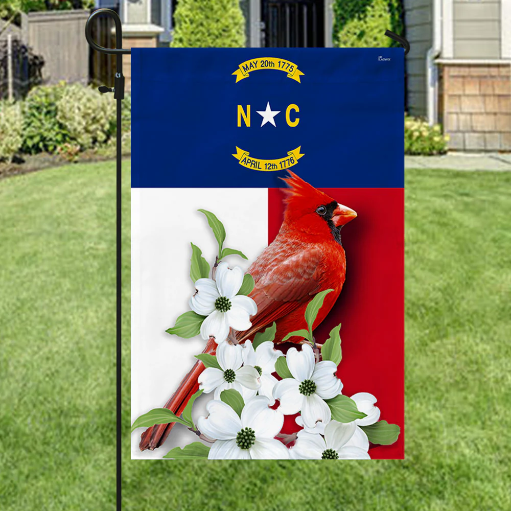 North Carolina Flag Cardinal And Flowering Dogwood