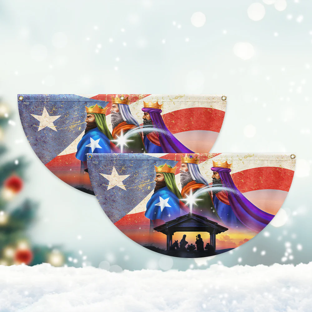 Puerto Rico Three Kings, Three Wise Men, Jesus Family Christmas Non-Pleated Fan Flag