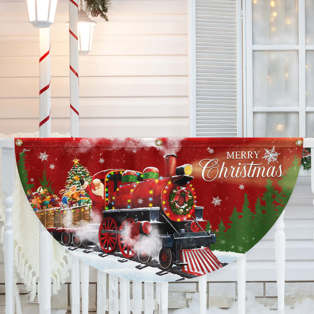 Christmas Santa Train Santa Claus Non-Pleated Fan Flag