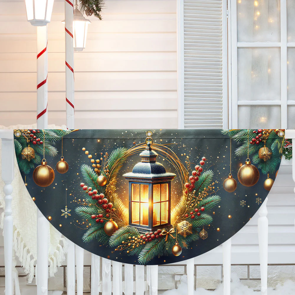 Christmas Lantern Non-Pleated Fan Flag