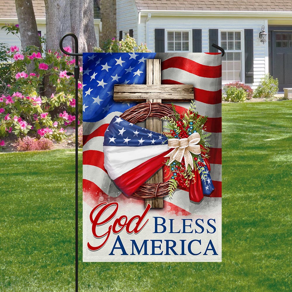 Bimipi American Flag - God Bless America American Wreath Patriot Christian Cross Flag