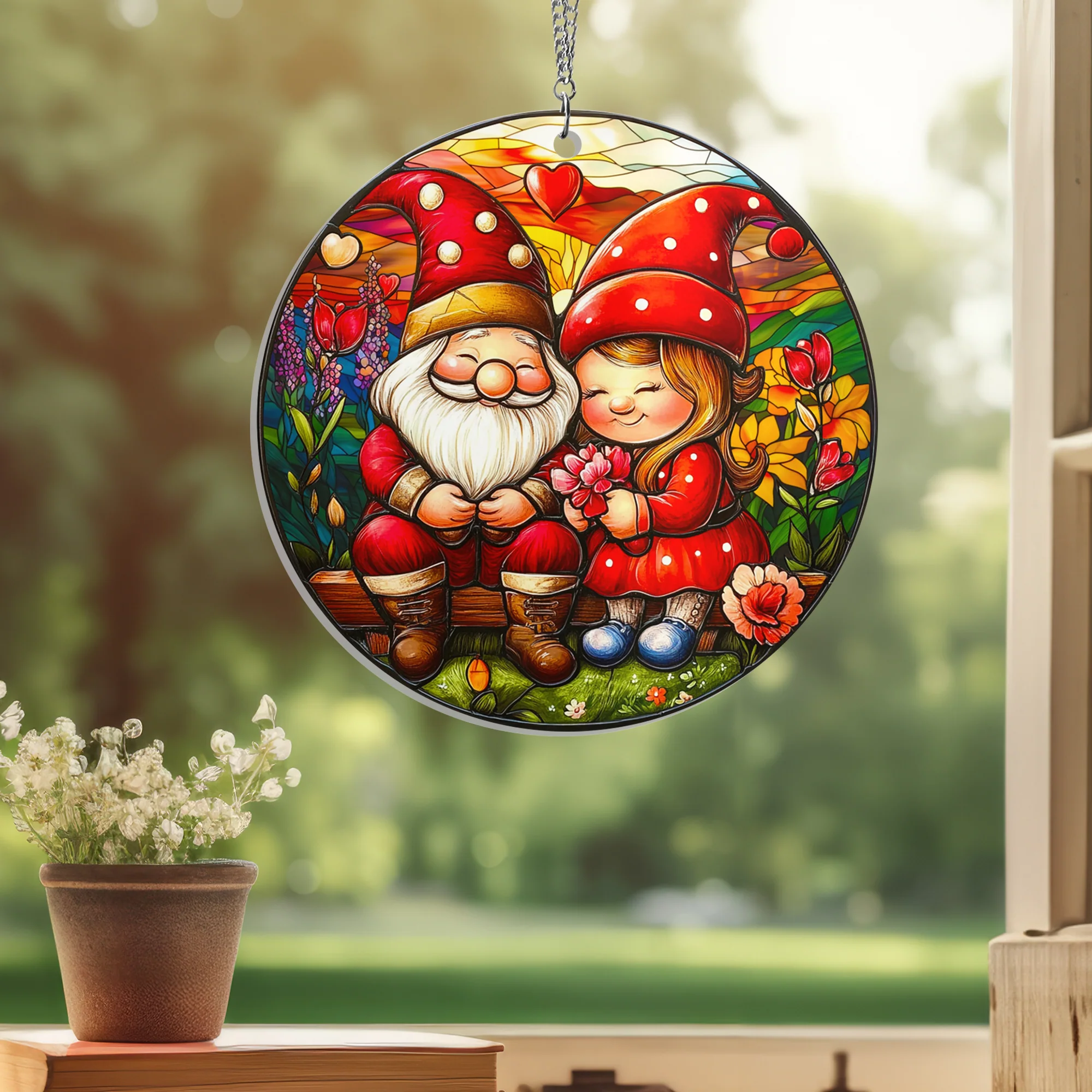 Valentine's Gifts Gnome Couple Acrylic Suncatcher Hanging Sign