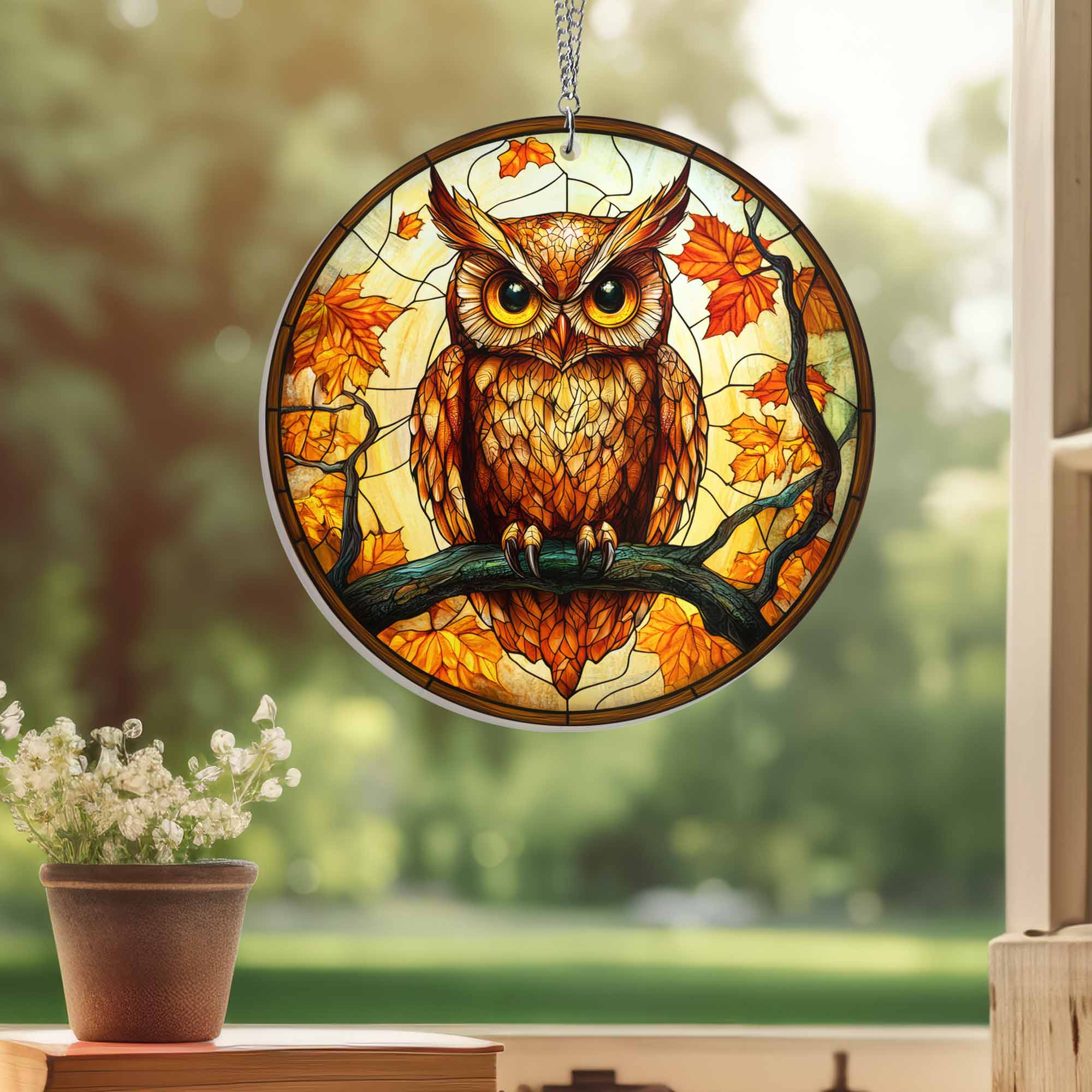 Owl Fall Halloween Suncatcher Acrylic Hanging
