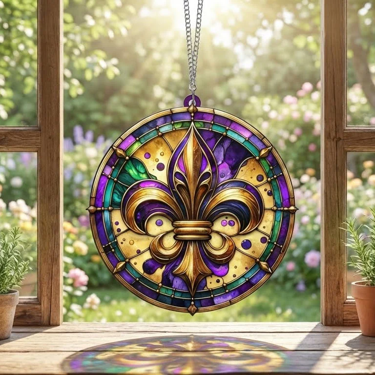 Fleur De Lis Mardi Gras Suncatcher Acrylic Hanging Sign