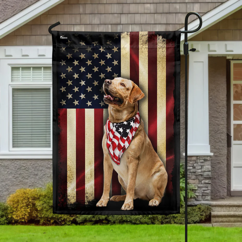 Dog Flag Yellow Labrador Wrapped in Glory American Flag