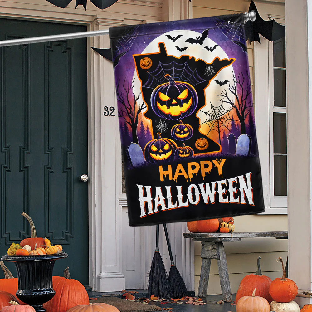 Minnesota Halloween Scary Pumpkins Flag