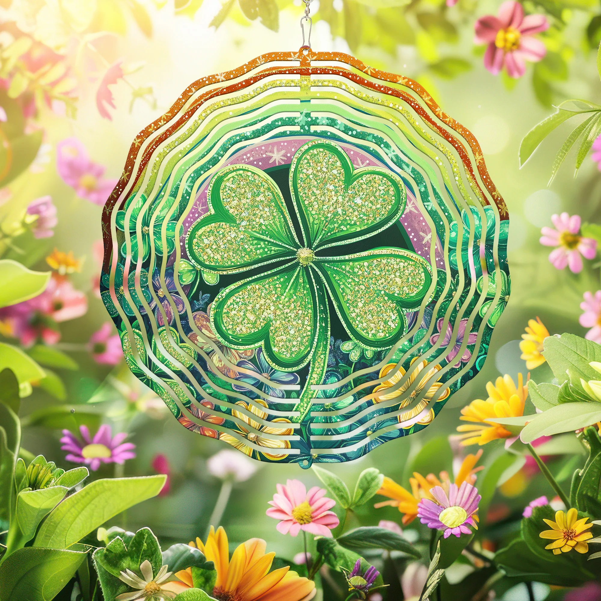 St. Patrick's Day Shamrock Rainbow Floral Wind Spinner