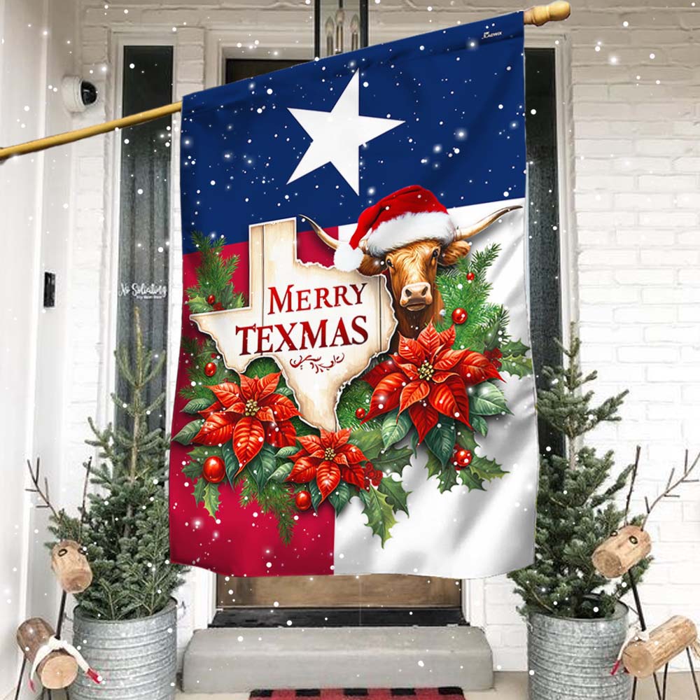 Merry Texmas Longhorns Christmas Texas Flag