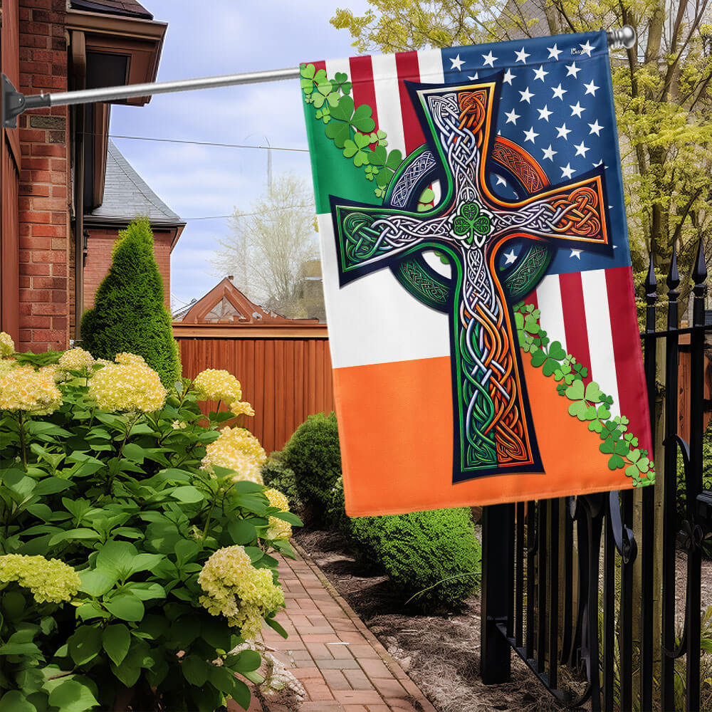 Irish Celtic Knot Cross with Shamrock, Happy St. Patrick’s Day Irish American Flag TPT1539Fv1