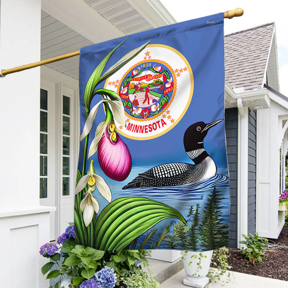 Minnesota Lady's Slipper Flower and Loon Flag