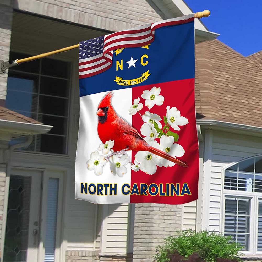 North Carolina State Dogwood Flower and Cardinal Flag