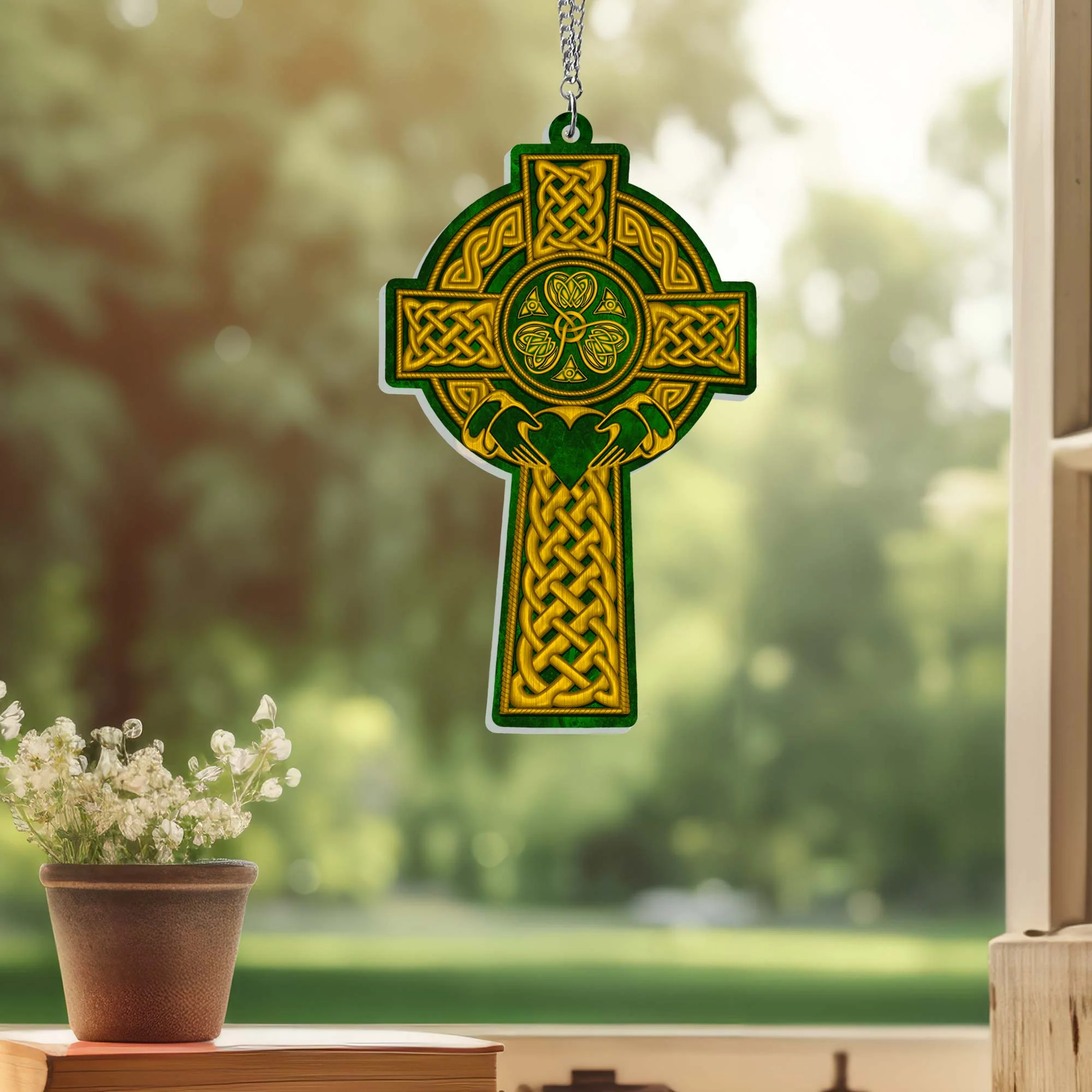 Celtic Knot Cross Acrylic Suncatcher Hanging Sign