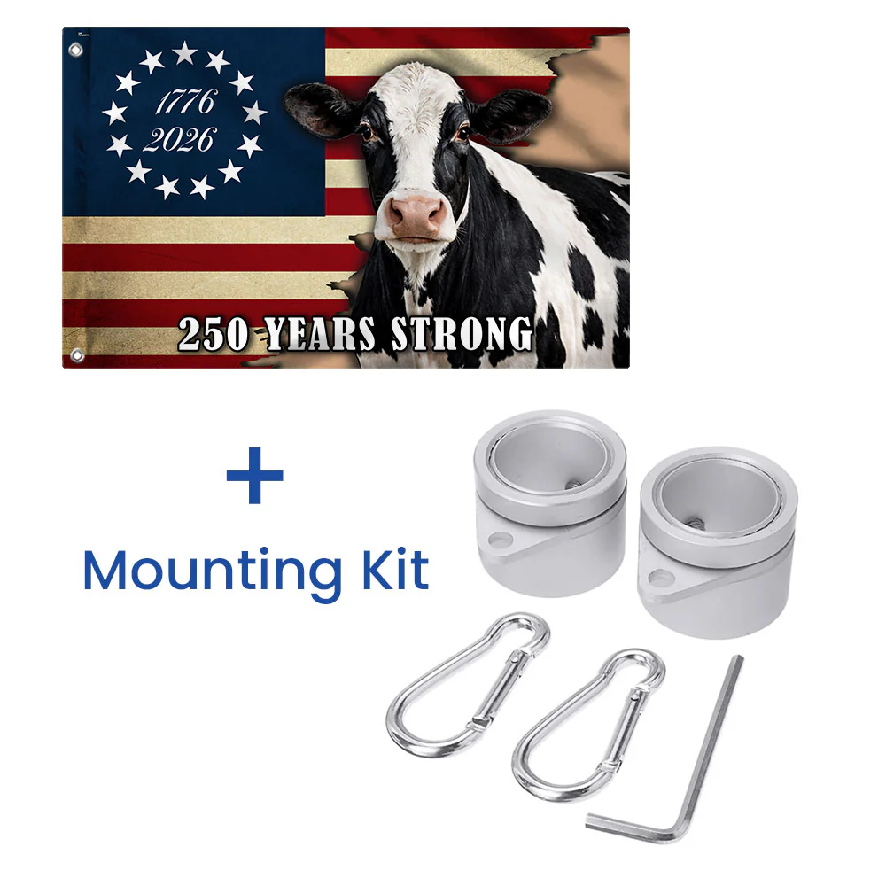 250 Years Strong Dairy Cow American Flag for Farm Patriotic Decor