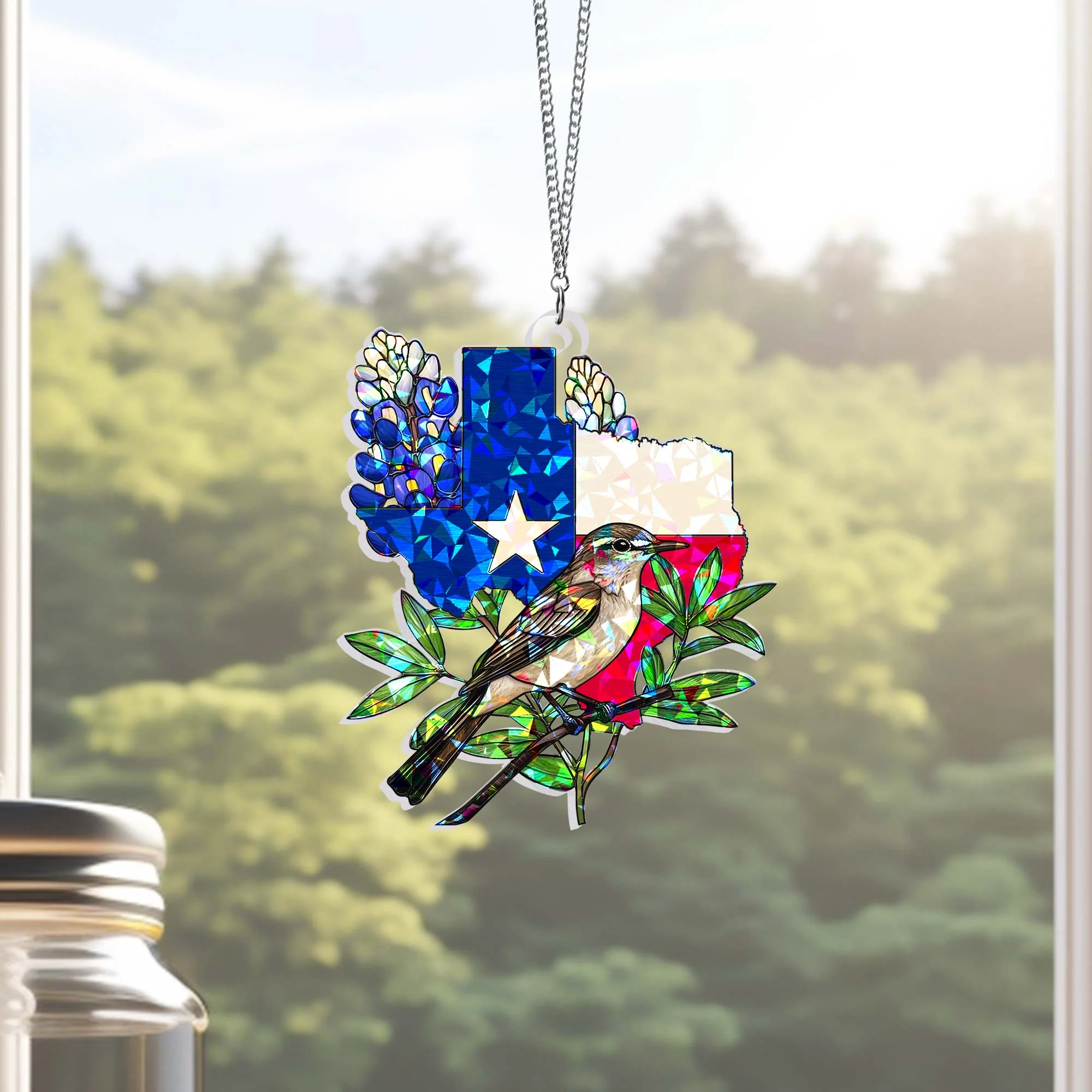 Texas Northern Mockingbird Hologram Window Hanging