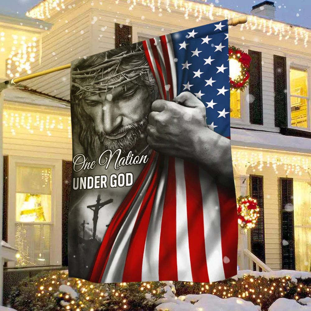 One Nation Under God Flag - Jesus Flag Gift for Faith-Based Patriotic Decor TRL06Fv5 3-Day Shipping