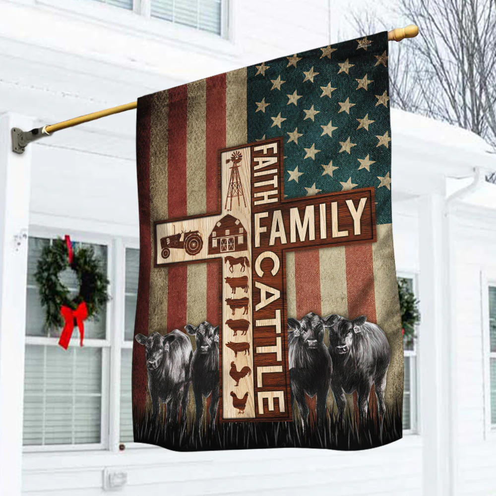 Faith Family Cattle American Flag, Farm Flag