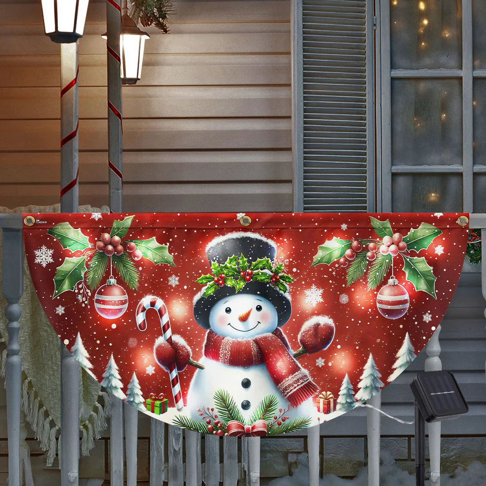 Snowman Christmas Winter Holidays Solar Led Fan Flag