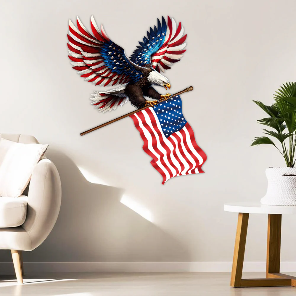 Patriotic Eagle With American Flag Hanging Metal Sign
