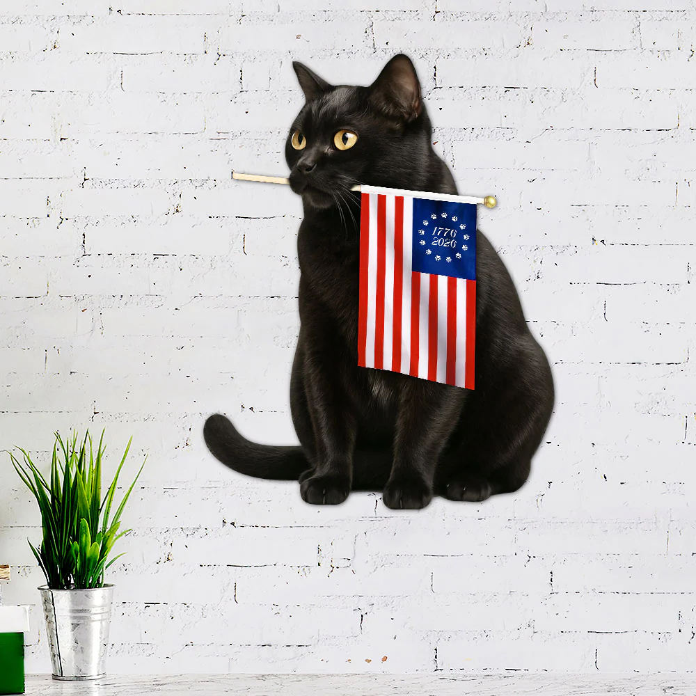 Patriotic Black Cat Bombay American Flag Hanging Metal Sign for Cat Lovers