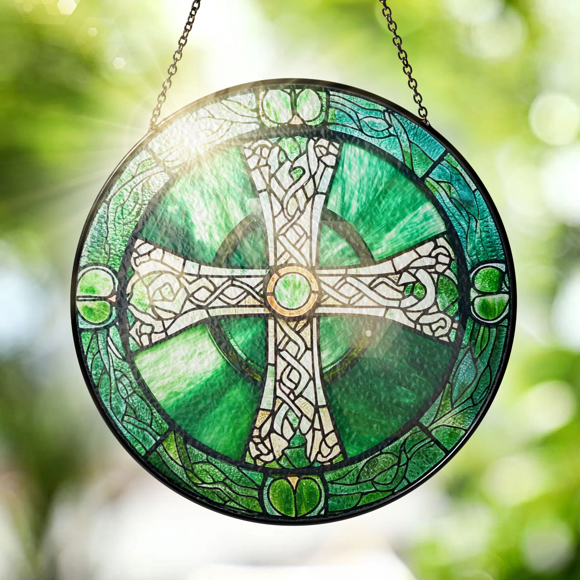 Irish Celtic Cross Stained Glass Suncatcher