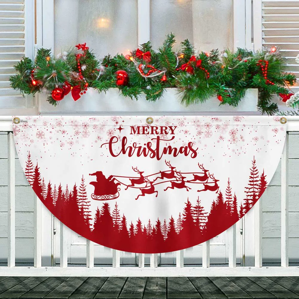 Christmas Half Fan Flag Santa Claus Reindeers Non-Pleated Fan Flag