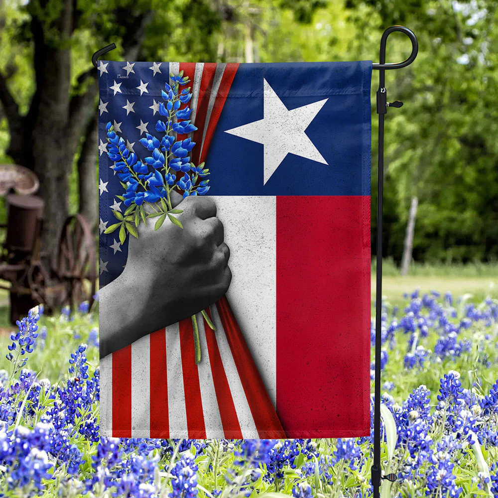 Texas Bluebonnet Flowers American Flag