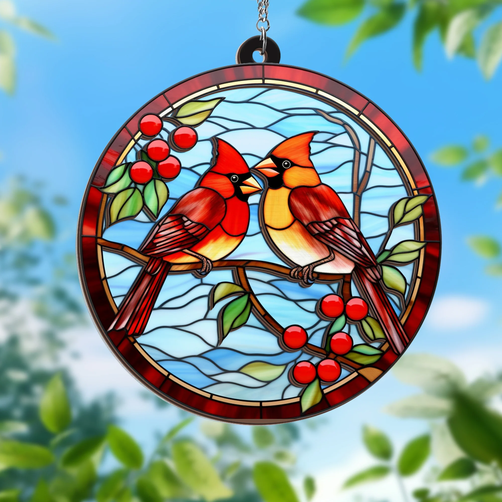 Cardinal Memorial 2 Layered Hanging Suncatcher