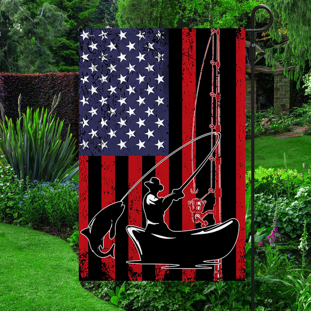 Fisherman Fishing American Flag