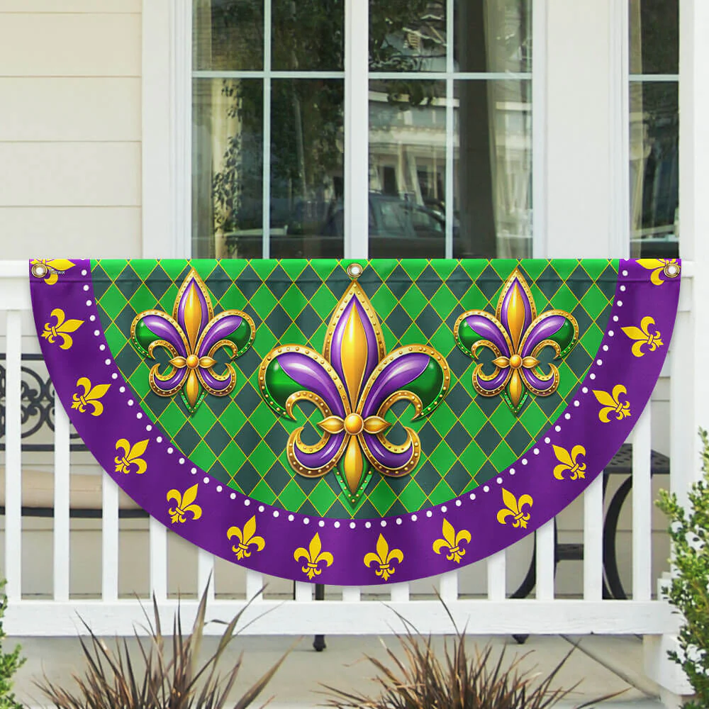 Fleur-de-lis Mardi Gras Non-Pleated Fan Flag