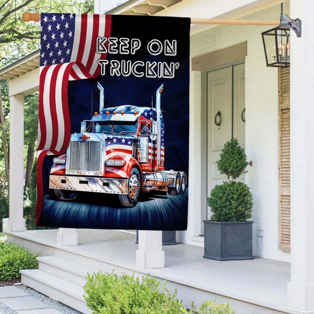 Truck Trucker American Flag Keep On Truckin'
