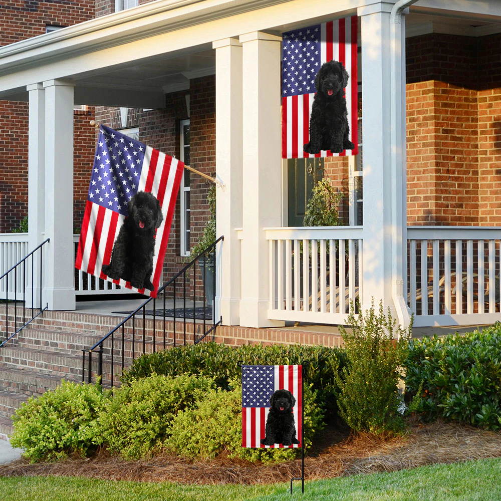 Black Goldendoodle Flag Dog American Flag