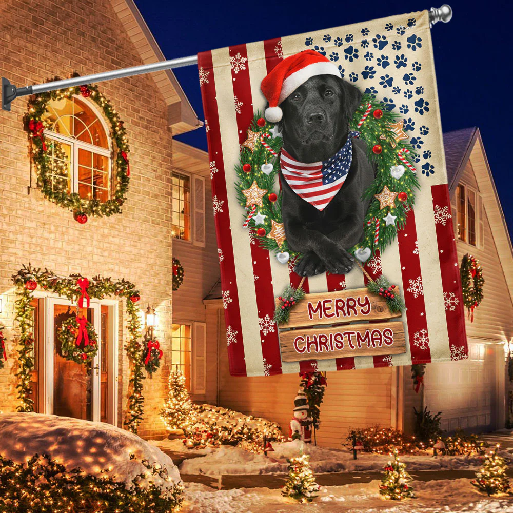 Merry Christmas Flag | Patriotic Black Labrador Retriever American Flag
