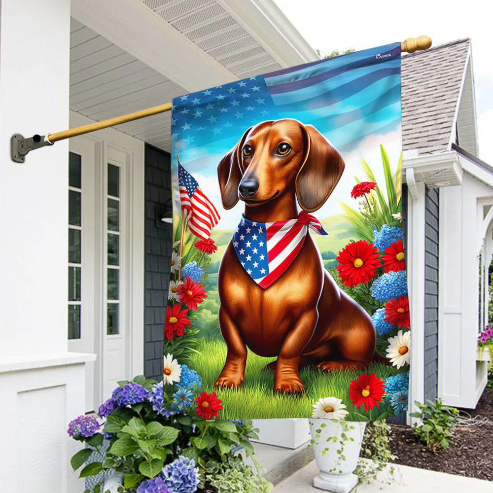 Bimipi American Flag - Patriotic Dachshund Wiener Dog 4th Of july Flag Wrapped in Glory