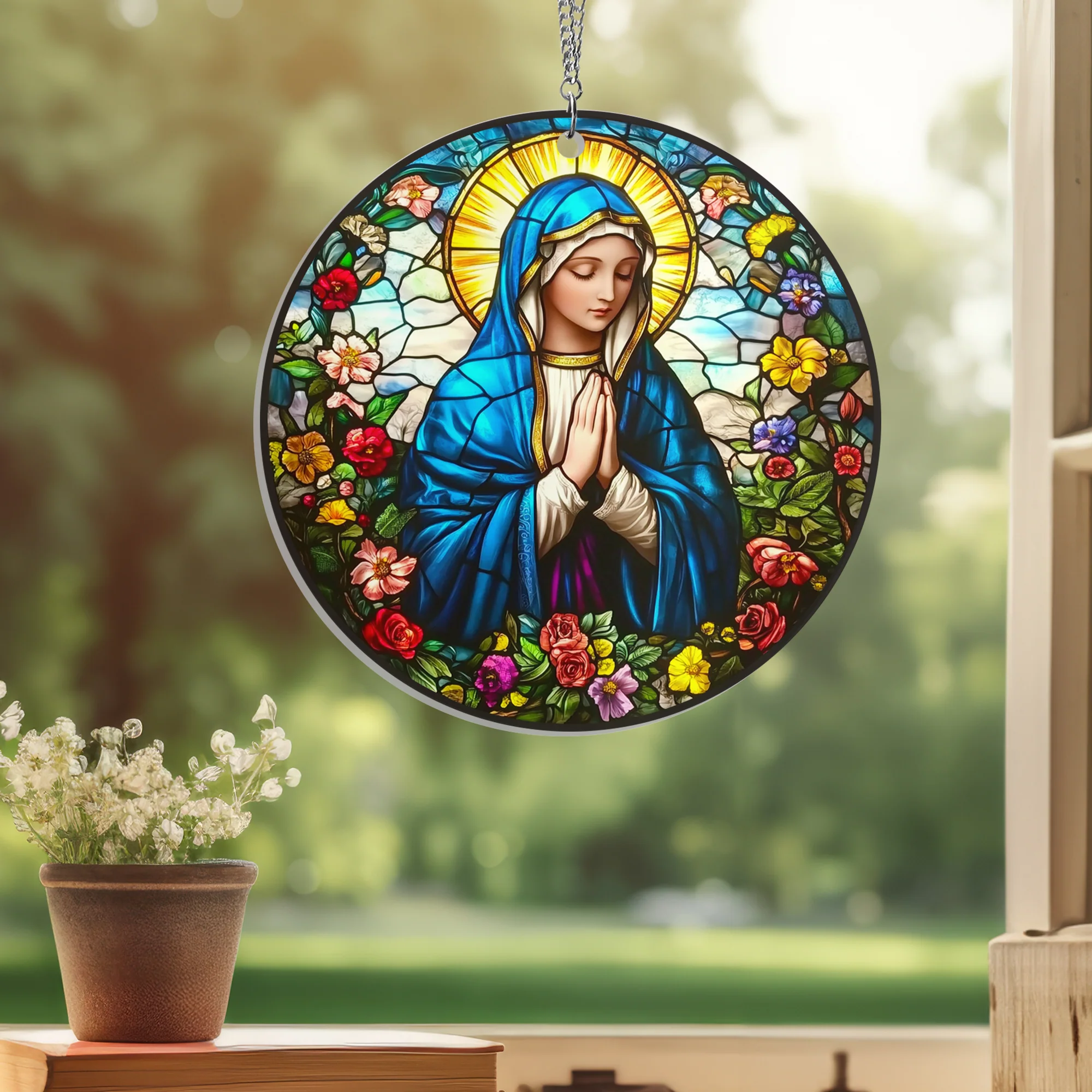 Blessed Virgin Mary Acrylic Suncatcher Hanging Sign