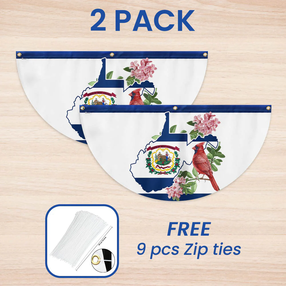 Cardinal and Rhododendron Flower, West Virginia Non-Pleated Fan Flag