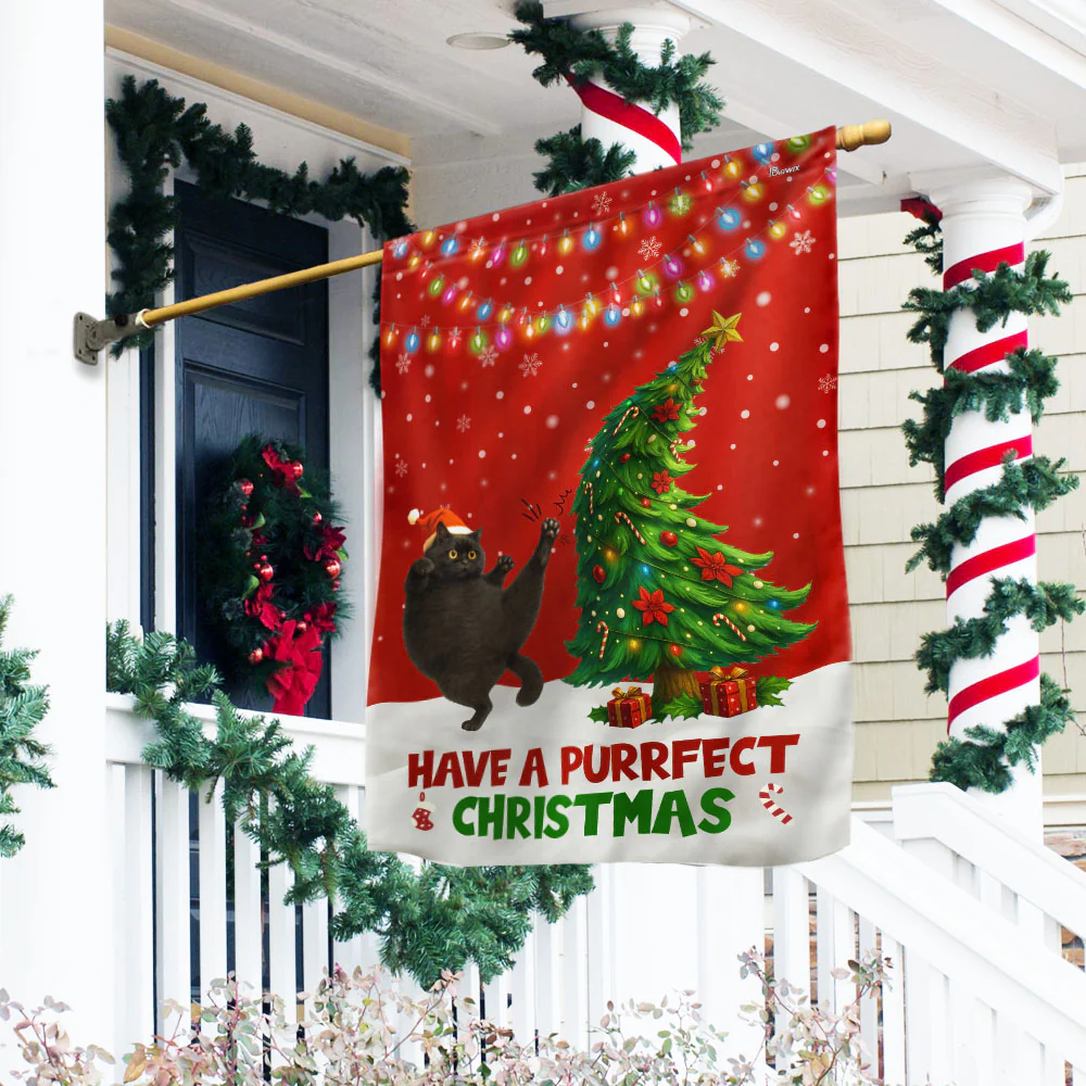 Black Cat Bombay Christmas Flag – Have A Purrfect Christmas Outdoor Decor
